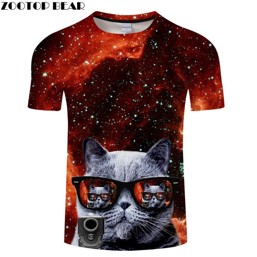 Glasses Cat tshirt Summer 3D T shirt Men t-shirt Streatwear Tee Funny Top Galaxy Camiseta Short Sleeve O-neck DropshipZOOTOPBEAR