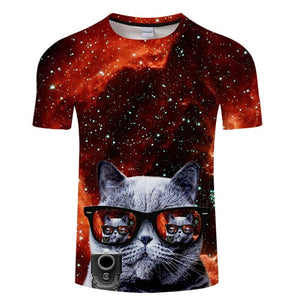 Glasses Cat tshirt Summer 3D T shirt Men t-shirt Streatwear Tee Funny Top Galaxy Camiseta Short Sleeve O-neck DropshipZOOTOPBEAR